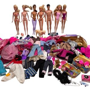 Vintage Y2K Barbie and Ken Lot of‎ 7 Dolls 1 Dog 1 Baby Lots of Clothing